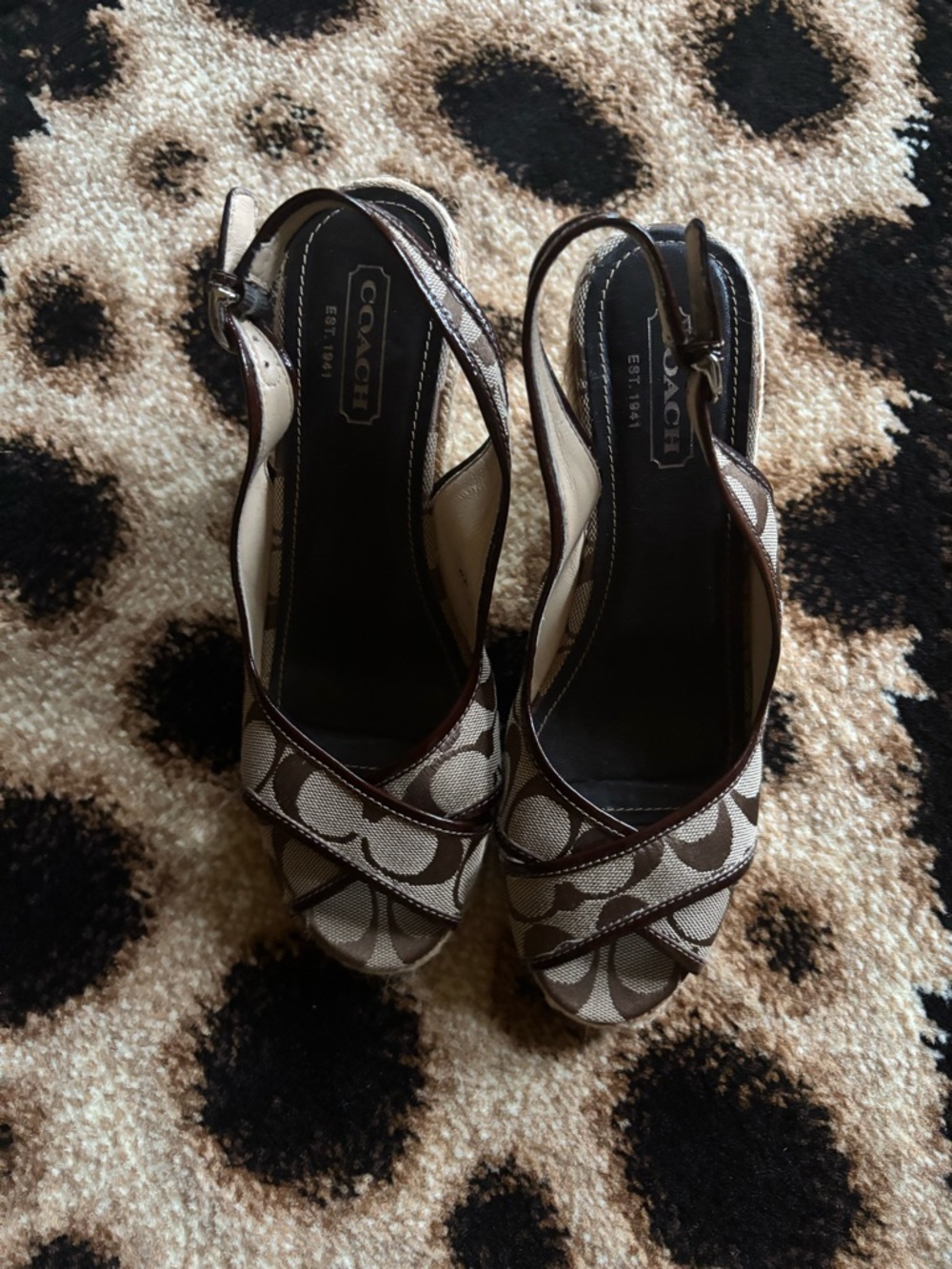 Coach Signature Canvas Brown & Cream Slingback Heels